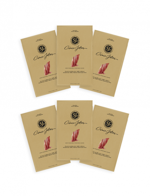 Multipack of 80g sachets of Cinco Jotas sliced paleta, with one pack free 